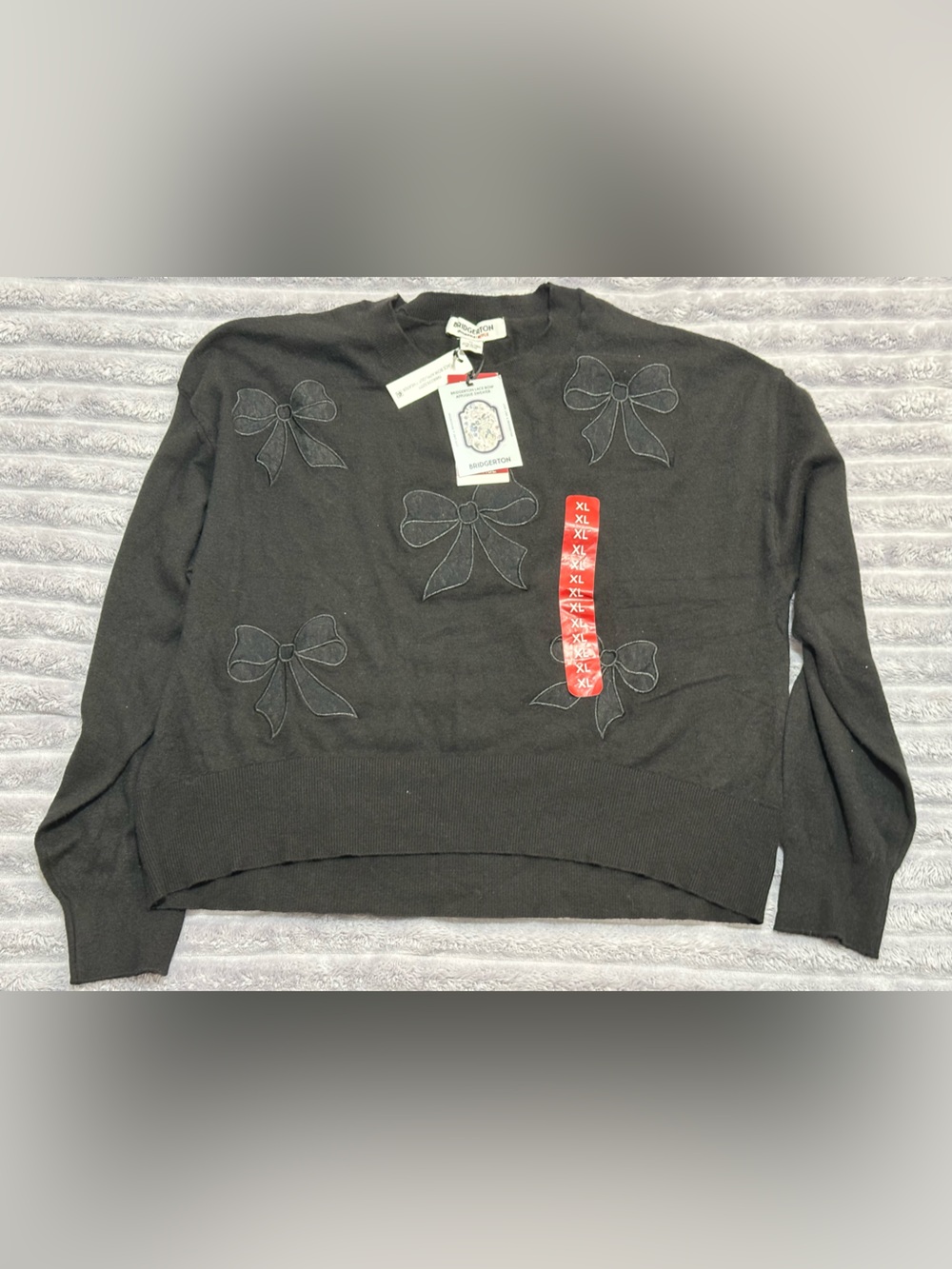 Bridgerton Lace Bow Sweater XL Black